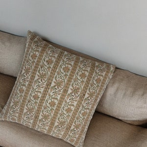 Hand Block Floral Pillow Covers | Neutral Throw Pillows | Hand Blocked Cushion Cover | Decorative Linen Pillow Cover | Designer Pillow Cover
