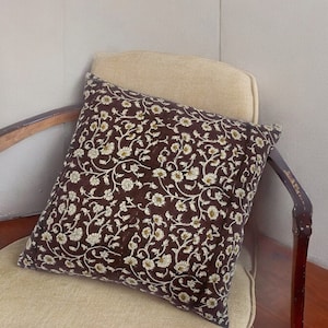Hand Block Floral Pillow Covers | Neutral Throw Pillows | Hand Blocked Cushion Cover | Decorative Linen Pillow Cover | Designer Pillow Cover
