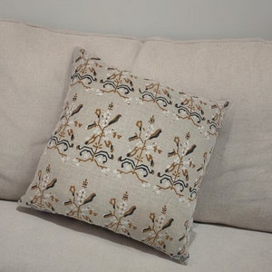 Hand Block Floral Pillow Covers | Neutral Throw Pillows | Hand Blocked Cushion Cover | Decorative Linen Pillow Cover | Designer Pillow Cover