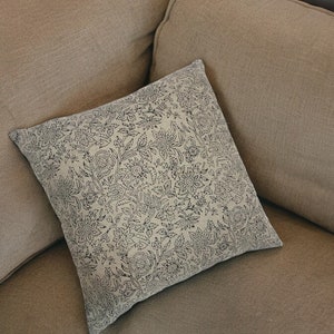 Hand Block Floral Pillow Covers | Neutral Throw Pillows | Hand Blocked Cushion Cover | Decorative Linen Pillow Cover | Designer Pillow Cover