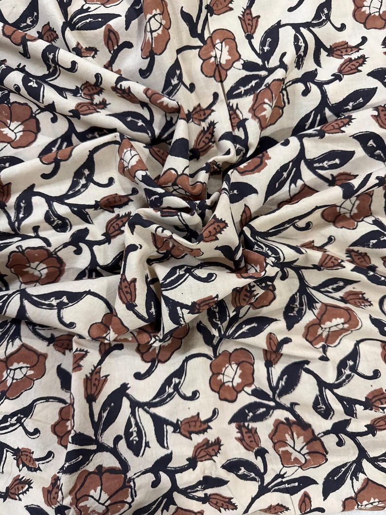 By The Yard Floral Print Fabric, Indigo Blue Fabric, Indian Fabric, Cotton Fabric, Dabu Print, Mud Block Print, Light Weight Soft Fab image 2