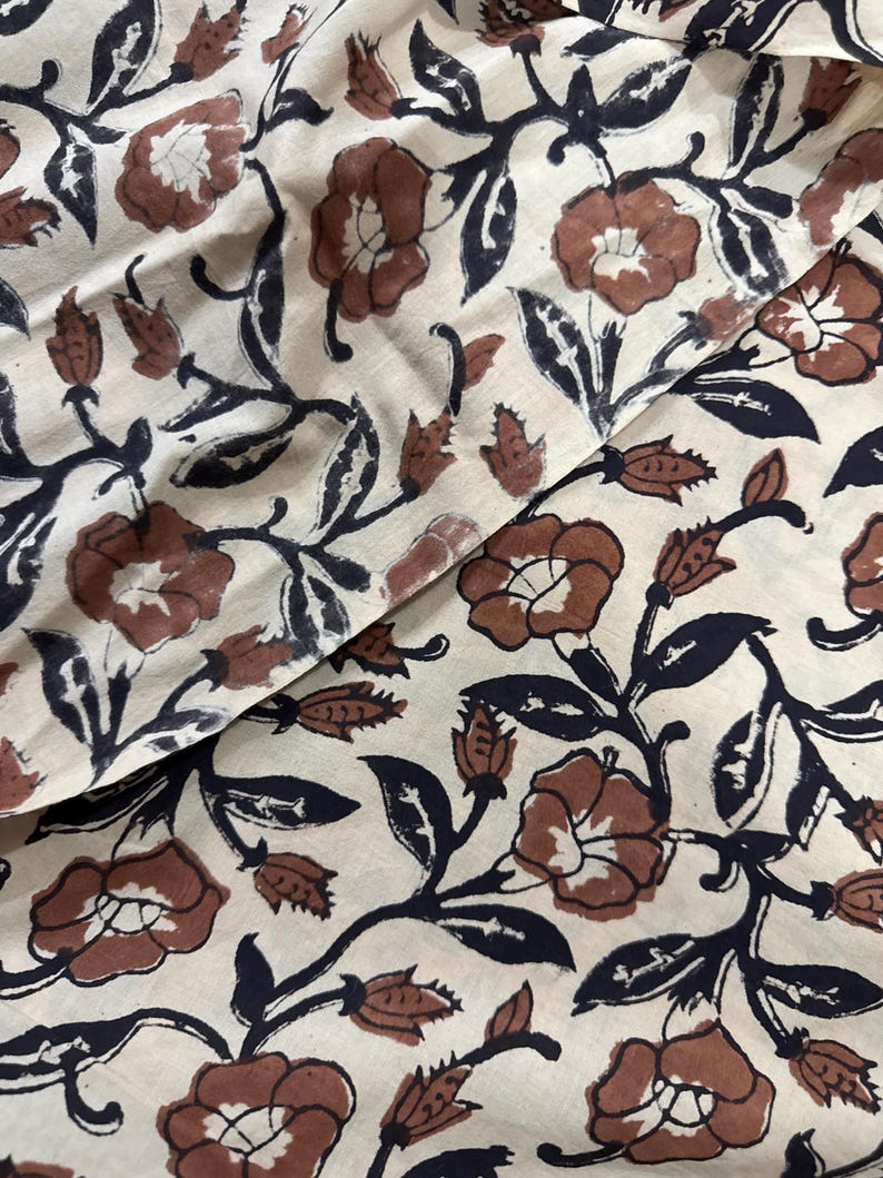 By The Yard Floral Print Fabric, Indigo Blue Fabric, Indian Fabric, Cotton Fabric, Dabu Print, Mud Block Print, Light Weight Soft Fab image 5