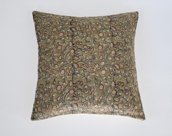 Floral Block Print Pillow Cover, Handcrafted Linen Cushion