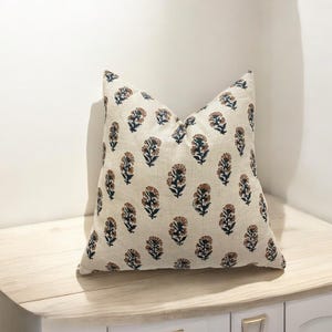 Navy Blue Hand Block Pillow Cover , Floral Pillow Cover , Hand Blocked Pillow Cover , Spring Pillow ,Hand Block Cushion Cover
