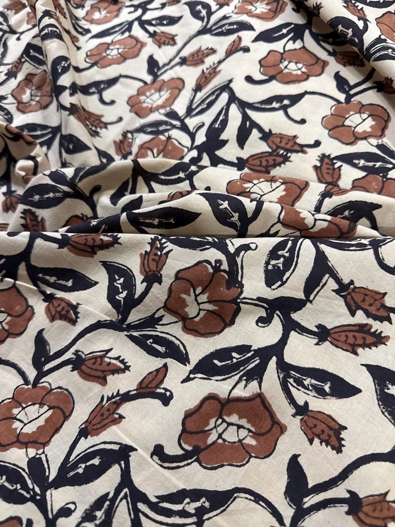 By The Yard Floral Print Fabric, Indigo Blue Fabric, Indian Fabric, Cotton Fabric, Dabu Print, Mud Block Print, Light Weight Soft Fab image 3