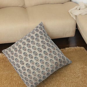 Hand Block Floral Pillow Covers | Neutral Throw Pillows | Hand Blocked Cushion Cover | Decorative Linen Pillow Cover | Designer Pillow Cover