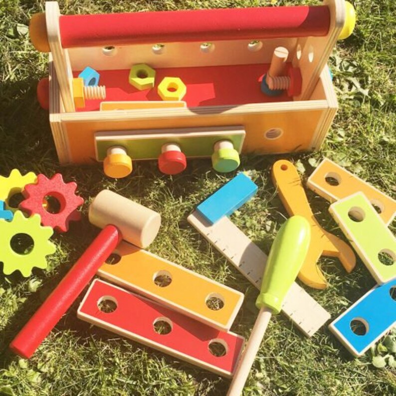 Children's Wooden Toy Tool Box Play Set With Nuts and Etsy UK
