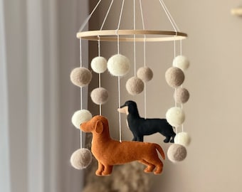 Dog mobile for nursery, dachshund mobile  gender neutral mobile, Puppy cot mobile felt, Felt ball mobile crib, boho nursery