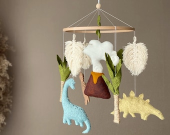 Dinosaur mobile, Baby mobile jungle, Neutral baby mobile, felt hanging crib mobile dino, nursery decor, cot mobile safari