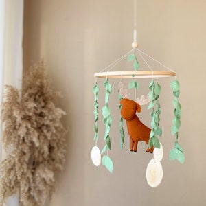 Woodland mobile, Boho baby mobile, Moose decor, nursery mobile eucalyptus leaves, forest mobile, animal mobile, woodland nursery decor