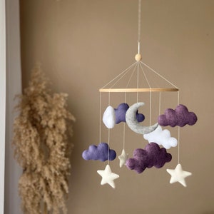 Purple baby mobile neutral baby crib mobile cloud nursery mobile baby mobile girl custom baby mobile moon baby mobile baby mobile kit