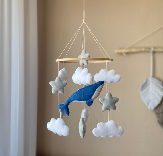 Whale Baby Mobile Ocean, Baby Sea Mobile Driftwood, Pastel Ocean
