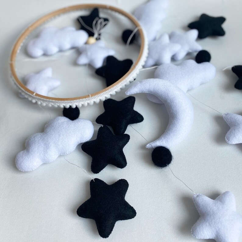 Black White Mobile Monochrome Baby Mobile Moon and Stars Etsy