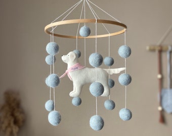 Dog mobile for nursery, golden retriever dog baby mobile, gender neutral mobile, Puppy cot mobile felt, Felt ball mobile crib, boho nursery