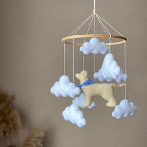 Dog mobile for nursery, Labrador, golden retriever dog baby mobile, gender neutral mobile, Puppy cot mobile felt, cloud moon mobile crib