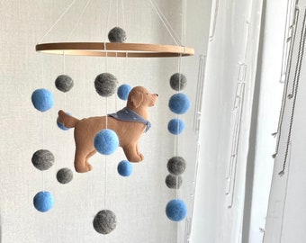 Dog mobile for nursery, golden retriever dog baby mobile, gender neutral mobile, Puppy cot mobile felt, Felt ball mobile crib, boho nursery