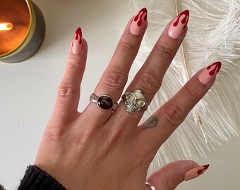 Blood Drip Vampire Halloween Press on Nails | Fake False nails | Hand Painted Nail Art | Coffin | Almond nails | Goth Grunge Punk