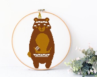 Tribal Bear Cross Stitch Pattern PDF instant download