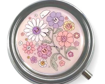 Floral Pill Box with Clasp: Portable Pill Storage