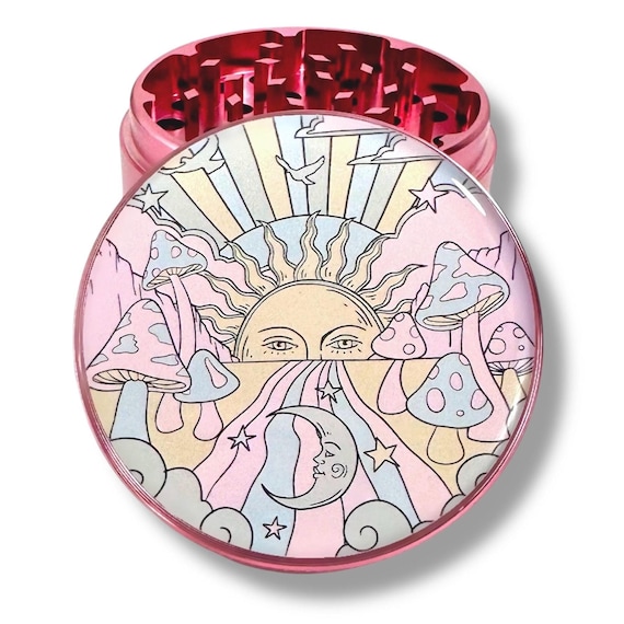 Sun & Moon Herb Grinder: Pink Aluminum, 4-Layer Pollen Catcher