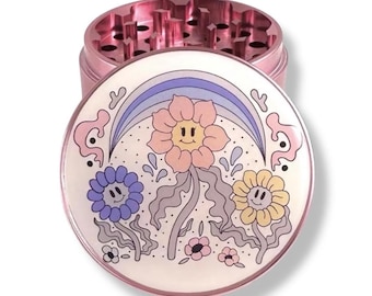 Retro Flower Grinder, Floral Herb Grinders, Pink Flowers Grinder