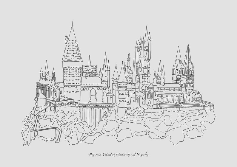 Harry Potter Hogwarts Digital Line Drawing Print, A4 - Etsy UK