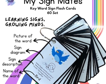 My Sign Mates 2.0 - 60 Card Set Key Word Sign Communication Flashcards bound with metal card ring AAC Special Needs Resources