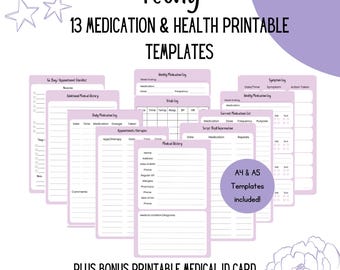 Medication and Health Tracker Printable Track Daily Medication and Health A5 A4 PDF File Printable Peony Purple Cute Medication and Symptom