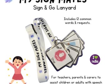 My Sign Mates Sign & Go Lanyard 12 Common Key Word Sign Prompts for On The Go Communication Lanyard Visual Aid Disability