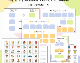 Visual Communication Board Bundle | Printable First Then, Daily Routine, Feelings Chart + 60 Icons | Autism & Speech Delay Aid