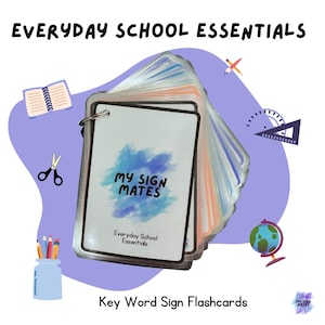 Laminated School Essentials Key Word Sign Flashcards Communication Resource with Card Ring Unique Resource Learn to use Key Word Sign