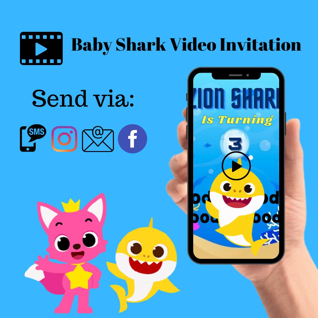 Baby Shark Invitation Baby Shark Video Invitation Baby Shark Birthday Party Digital Invitation Custom Video Invite