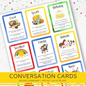 Gesprekskaarten voor kinderen, kennismakingskaarten, ijsbrekeractiviteit, gespreksstartkaarten, vragen ijsbreker voor kinderen