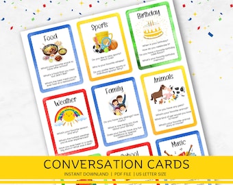 Conversation Cards for Kids, Get to Know You Cards, Ice Breaker Activity, Conversation Starter Cards, Icebreaker Questions for Kids
