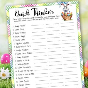 Easter Think Fast Game, Easter Activity for Adults and Kids, Think Quick Icebreaker Game, Quick Thinking Trivia Game for Easter