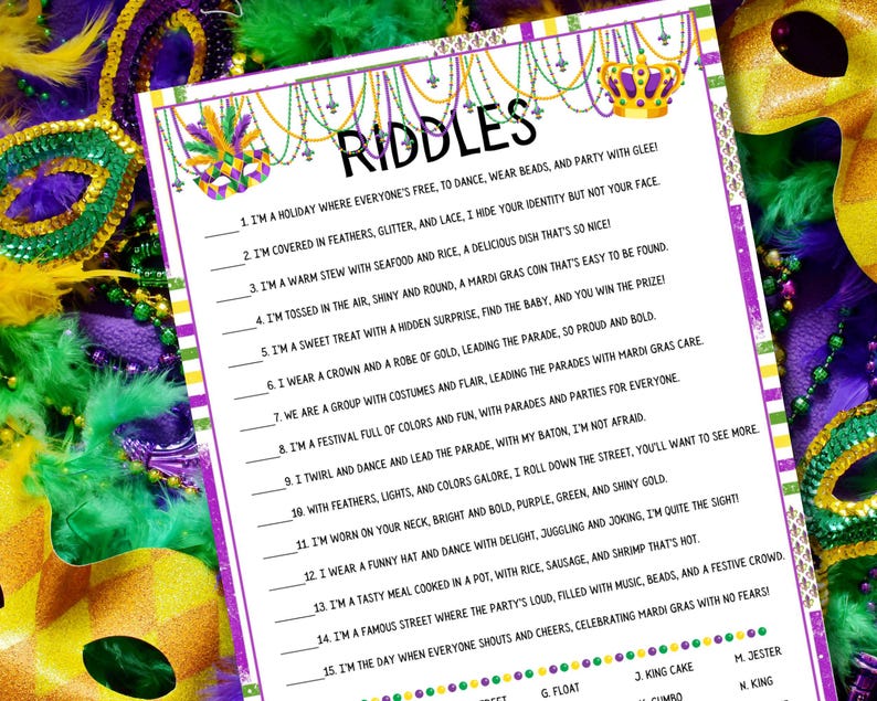 Mardi Gras Riddles Game, Mardi Gras Trivia Questions, Mardi Gras Party ...