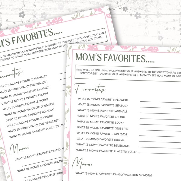 Mother's Day Games, How Well Do You Know Mom, All About Mom Printable, Favorite Things Printable, Mom Trivia, Mom Questionnaire