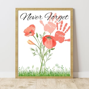 Memorial Day Handprint Craft, Poppy Print Handprint Art, Watercolor Poppy Handprint Art, Preschool Poppy Print Activity