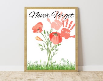 Memorial Day Handprint Art, Flower Handprint Art, Memorial Day Crafts for Kids, Watercolor Poppy Handprint Art