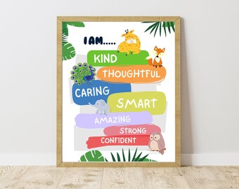 Plakat z afirmacją, plakat „Spokojny kącik”, „Wystarczam sobie”, samodoskonalenie, uważność, wystrój klasy, regulacja emocji u dzieci