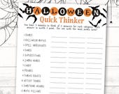 Halloween Quick Thinker Game, Printable Halloween Kids Activity, Halloween Party Game Printable, Classroom Halloween Games