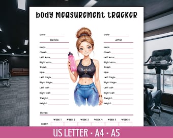 Body Measurement Chart, Body Measurement Tracker for Weight Loss, Printable Progress Tracker, Weight Loss Tracker, Before and After PDF