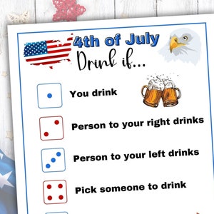 Patriotic Drinking Game for Adults, 4th of July Drinking Dice Game, 4th of July Printable, Adult Party Games, Summer Drinking Game Adults