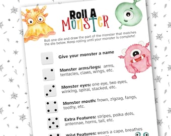 Halloween Game for Kids, Printable Roll a Monster Dice Game, Build a Monster Drawing Game, Classroom Activity, Kids Party Game