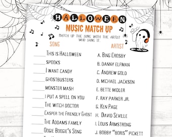 Halloween Music Matching Printable Game, Halloween Trivia Printable for Kids and Adults, Music Trivia for Teens, Fun Halloween Party Games