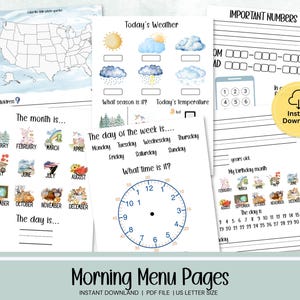 Morning Menu Homeschool, Morning Menu Printable, Morning Calendar for Elementary Education, Homeschool Morning Menu Resources
