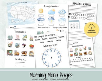 Morning Menu Homeschool, Morning Menu Printable, Morning Calendar for Elementary Education, Homeschool Morning Menu Resources