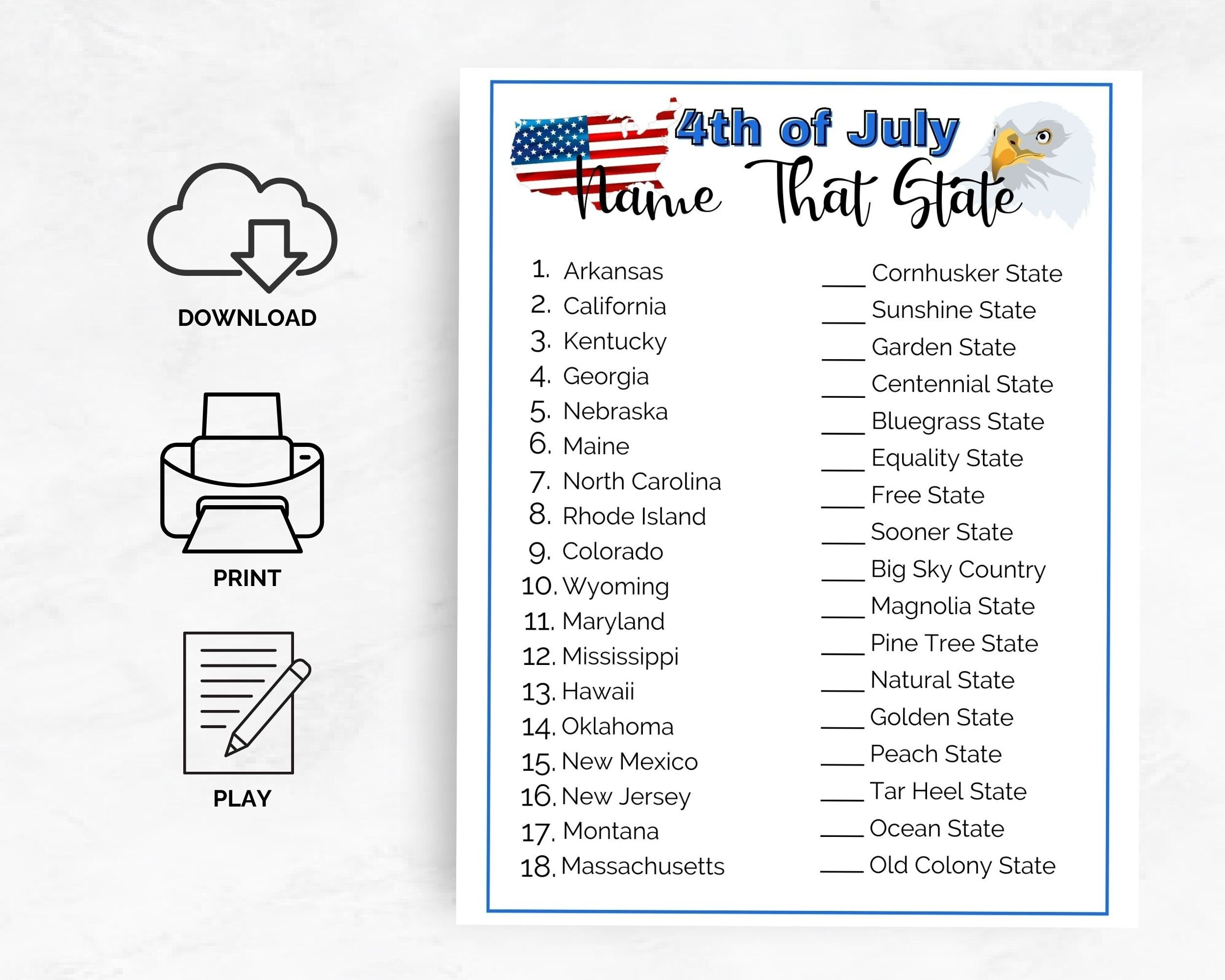 State Trivia Images 4th of July State Trivia Game, State Match up Game, Independence Games ...