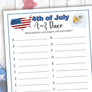 A-Z Race for the Fourth of July, 4th of July Games, Fun Family Games for the 4th of July, Patriotic Printable Game, Summer Activity Game
