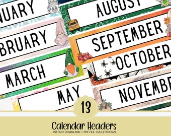 Maanden van het jaar voor zakkalender, wandkalender voor klaslokaal, klaskalender, montessorikalender, maandkalender zakkalender